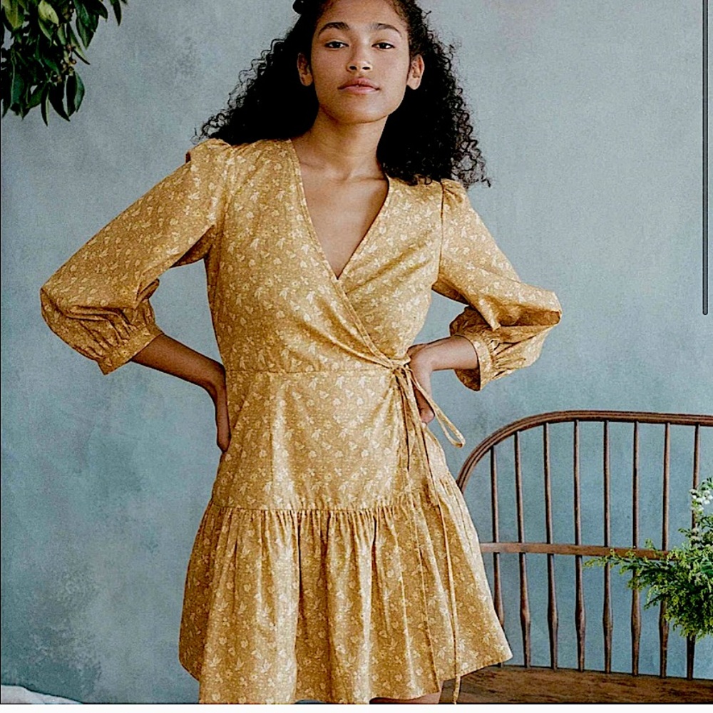 Christy Dawn Mustard Floral Wrap Dress